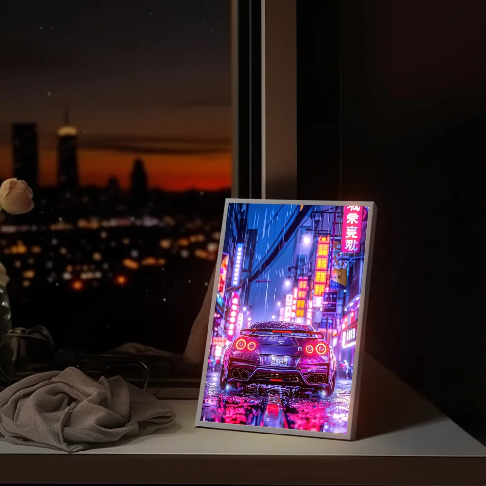 GTR Anime Racing LED Night Light - Bedroom Decor Lamp & Lampara de Noche, Car-Themed Lighting for Anime Fans