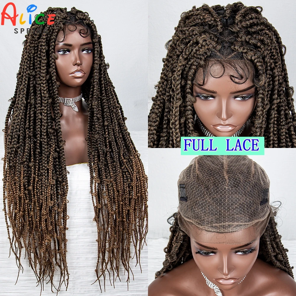 

36 Inches 4/27 Synthetic Full Lace Braided Wigs Cornrow Knotless Box Brading Wig with Baby Hair Crochet Hair Jumbo Braids Wig