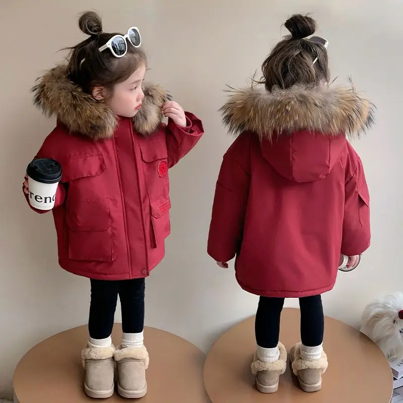 

2025 New Girls Winter Parka Coat Thickened Fleece-Lined Warmth Stylish Cotton-padded Outdoor Coat Kids Winter Fashion