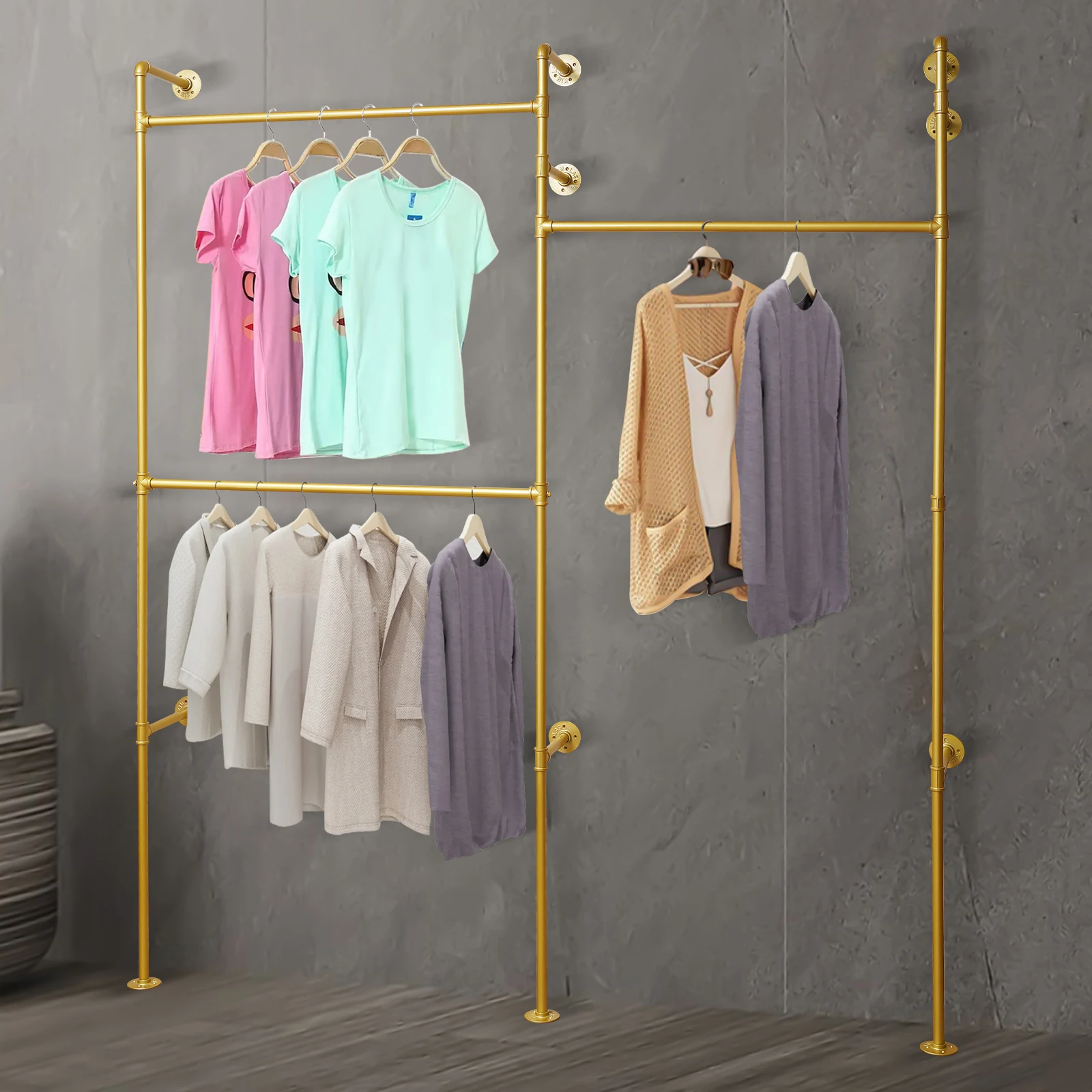 

Rustic Vintage Industrial Coat Rack Wall Mounted - Iron Pipe Garment Rack w/ 3 Wood Shelves, Hanging Organizer for Jackets Hats