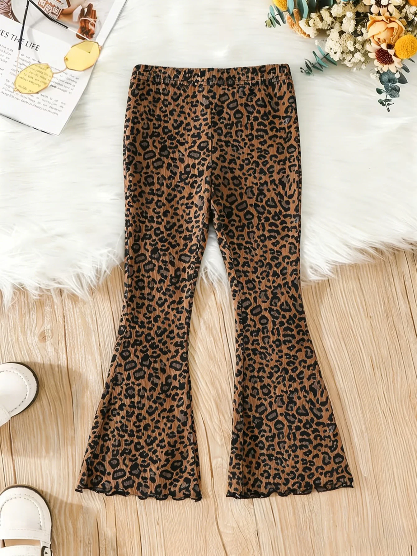 Leggings a rayas con estampado de leopardo a la moda para niñas, pantalones acampanados para primavera y otoño, adecuados para niñas de 2 a 10 años para uso diario