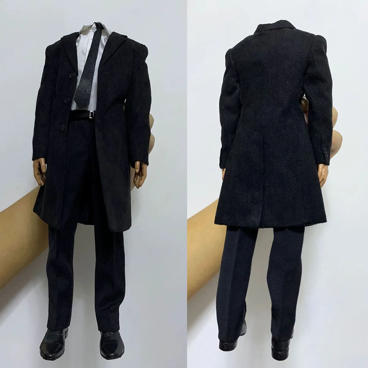 1/6 Maschio Gentiluomo Nero Giacca A Vento Cappotto Camicia Pantaloni Scarpe di Pelle Soldato Vestiti Modello Misura 12 ''Action Figure Corpo Bambole