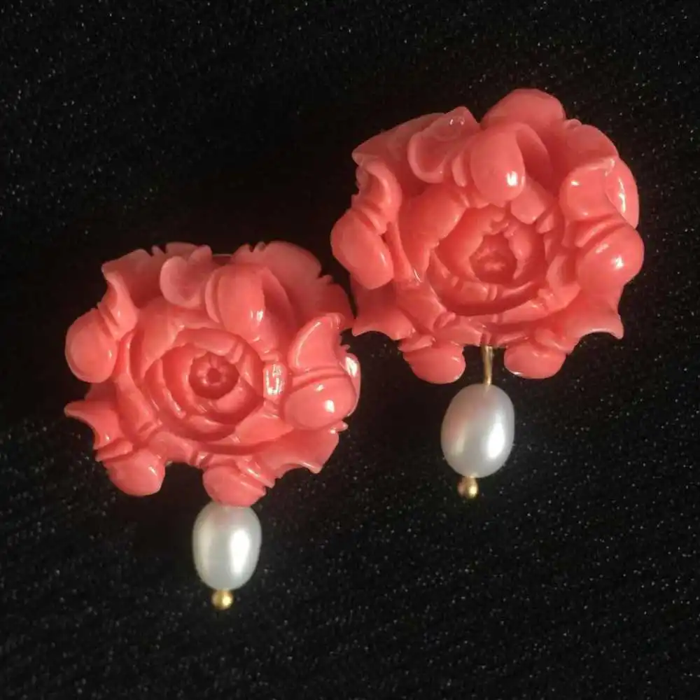 

2022 New Hibiscus Mutabilis pearl pink coral flower earrings Ear stud Hook Christmas VALENTINE'S DAY