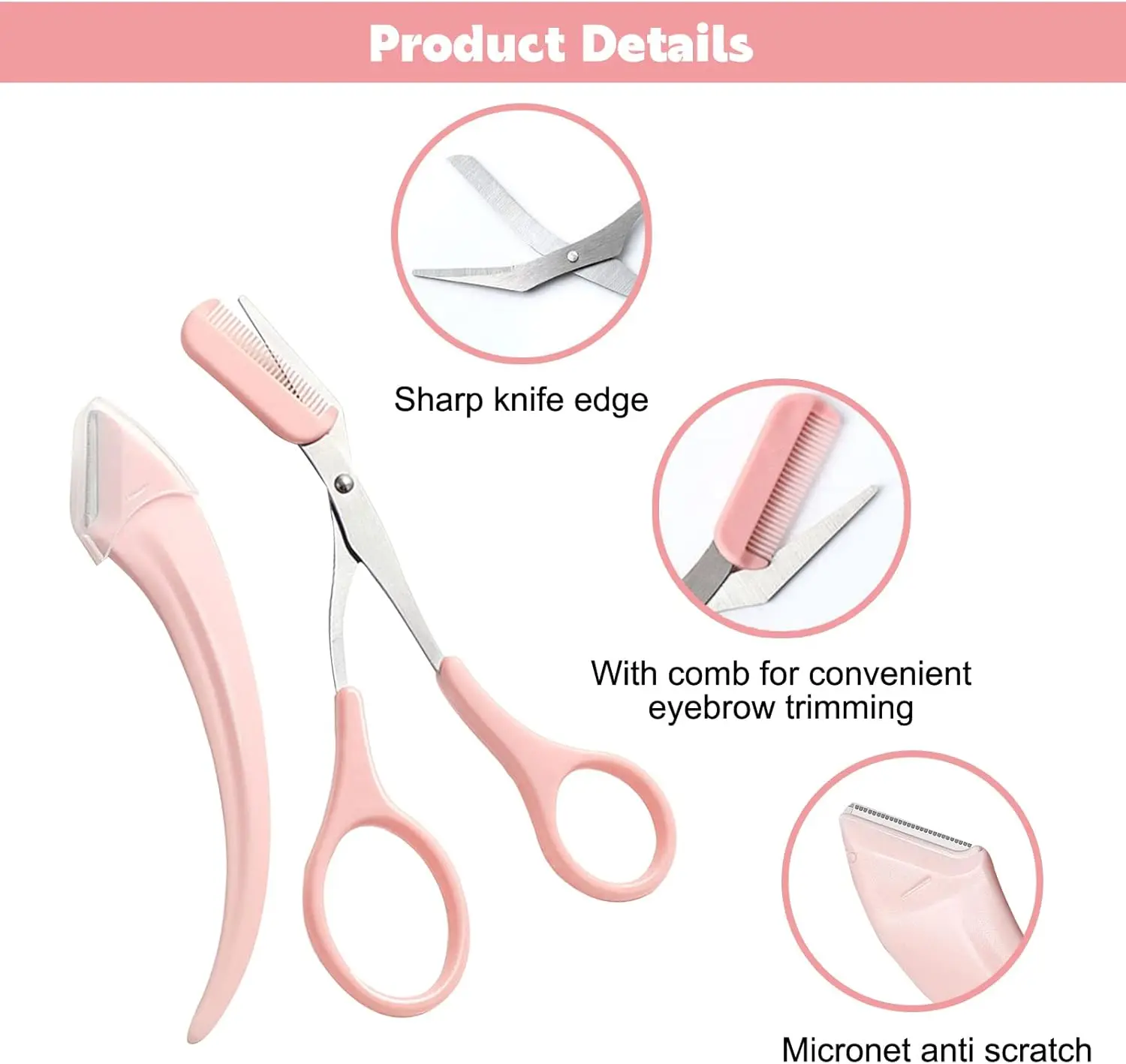 2Pcs Eyebrow Scissors with Comb,Professional Precision Eyebrow Trimmer Set,Eyebrow Razor Beauty Toolfor Women Men