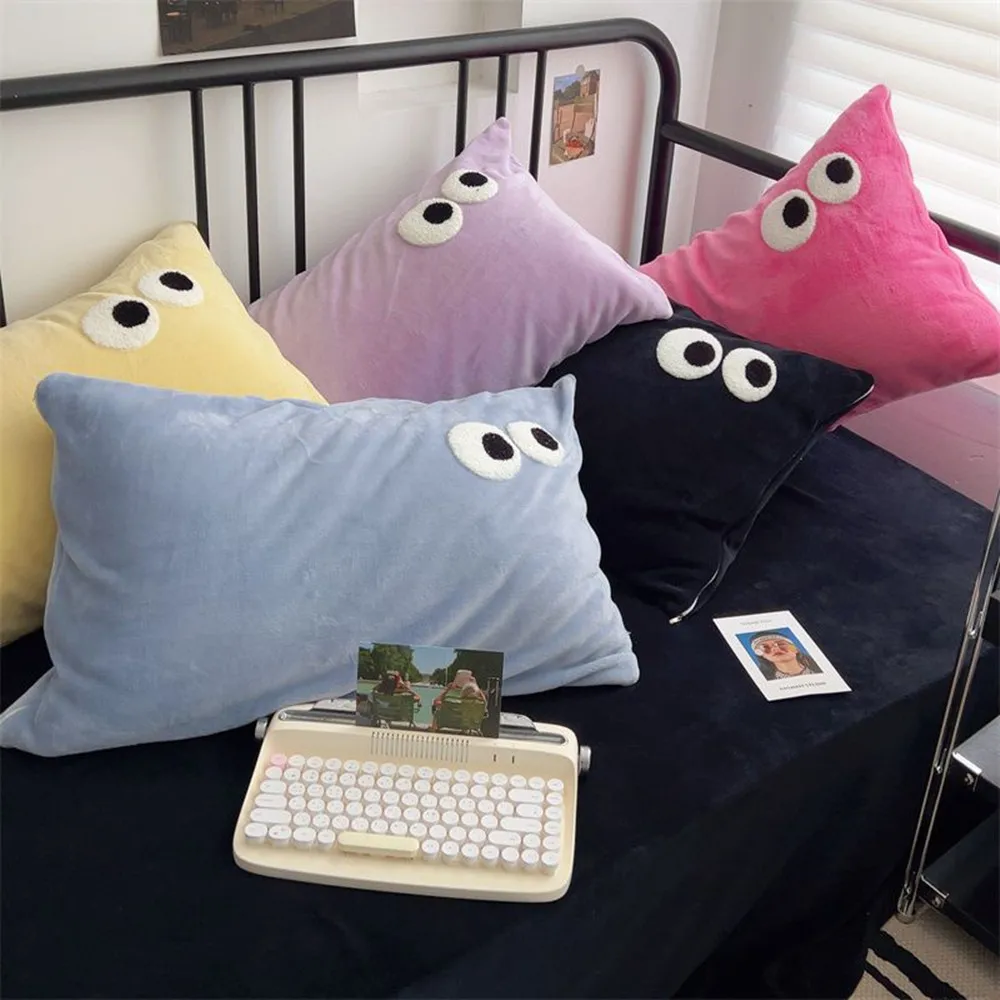 Cartoon Embroidery Big Eyes Velvet Creative Pillowcase Back Cushion Cover Home Decoration for Sofa Bed Chair Living Room