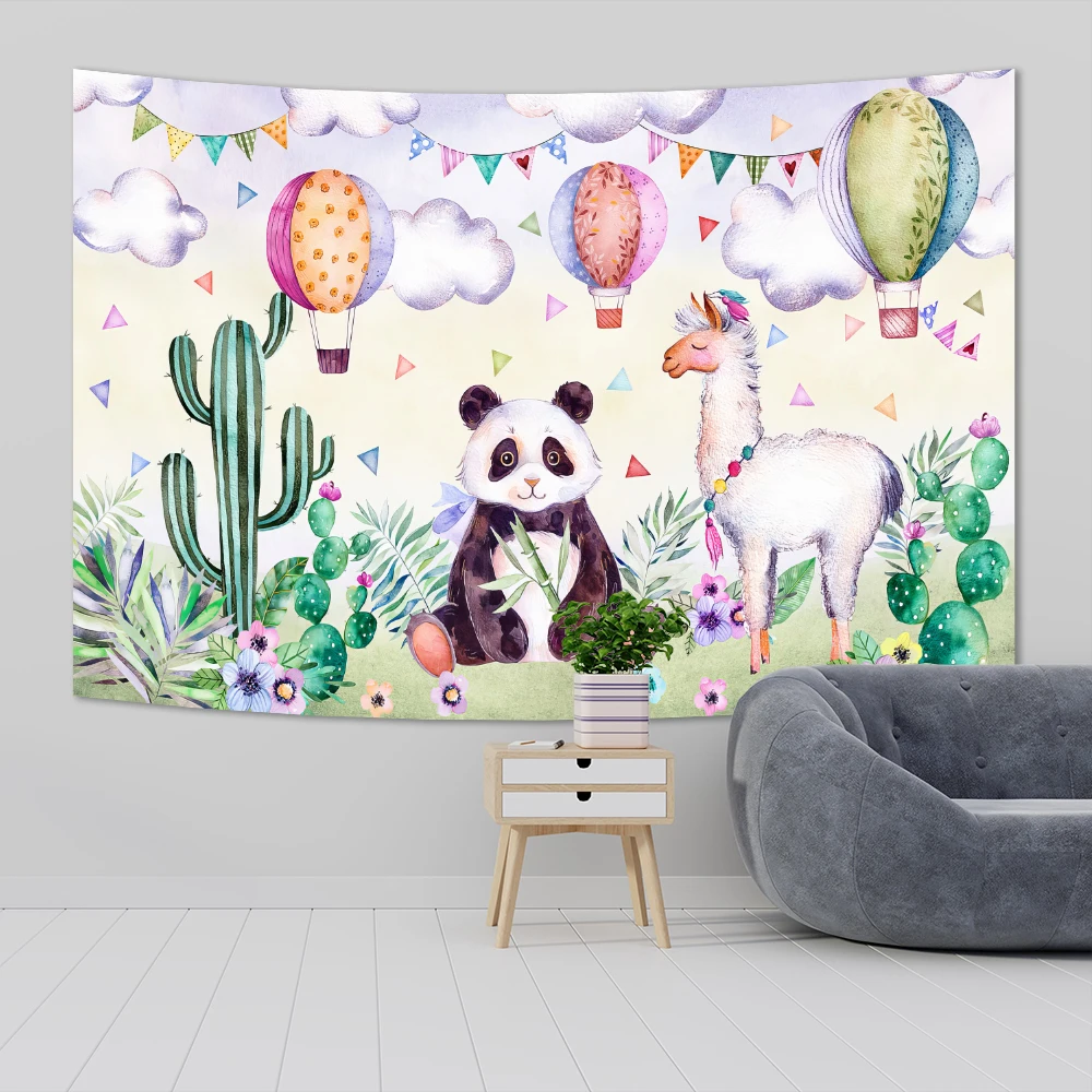 Watercolor Baby Animal Wall Mural Tapestries Lovely Hanging Carpets Sofa Blanket Kids Bedroom Decorations