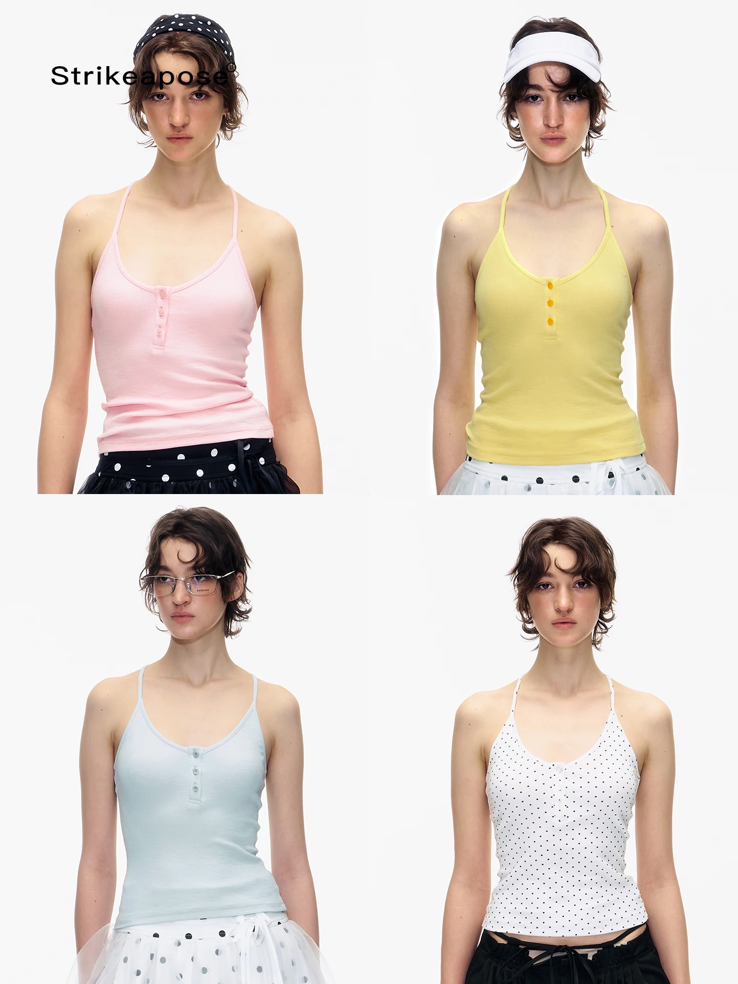 

Slim Fit Four Color Hanging Ne Bal Small Strap Vest Inner Wear Light Pink Yellow Blue Dots Princ Sle Cotton Blend