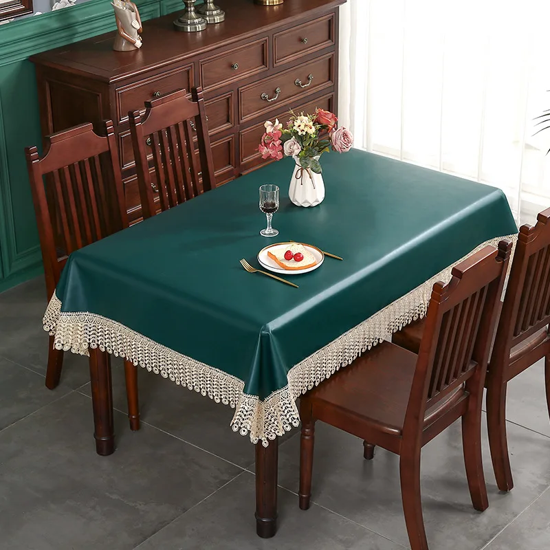 EIFLOY-Waterproof Tablecloth Rectangular, for Dining Table, with Lace, PU Leather, Round Square, Coffee Table Cover, Elegant