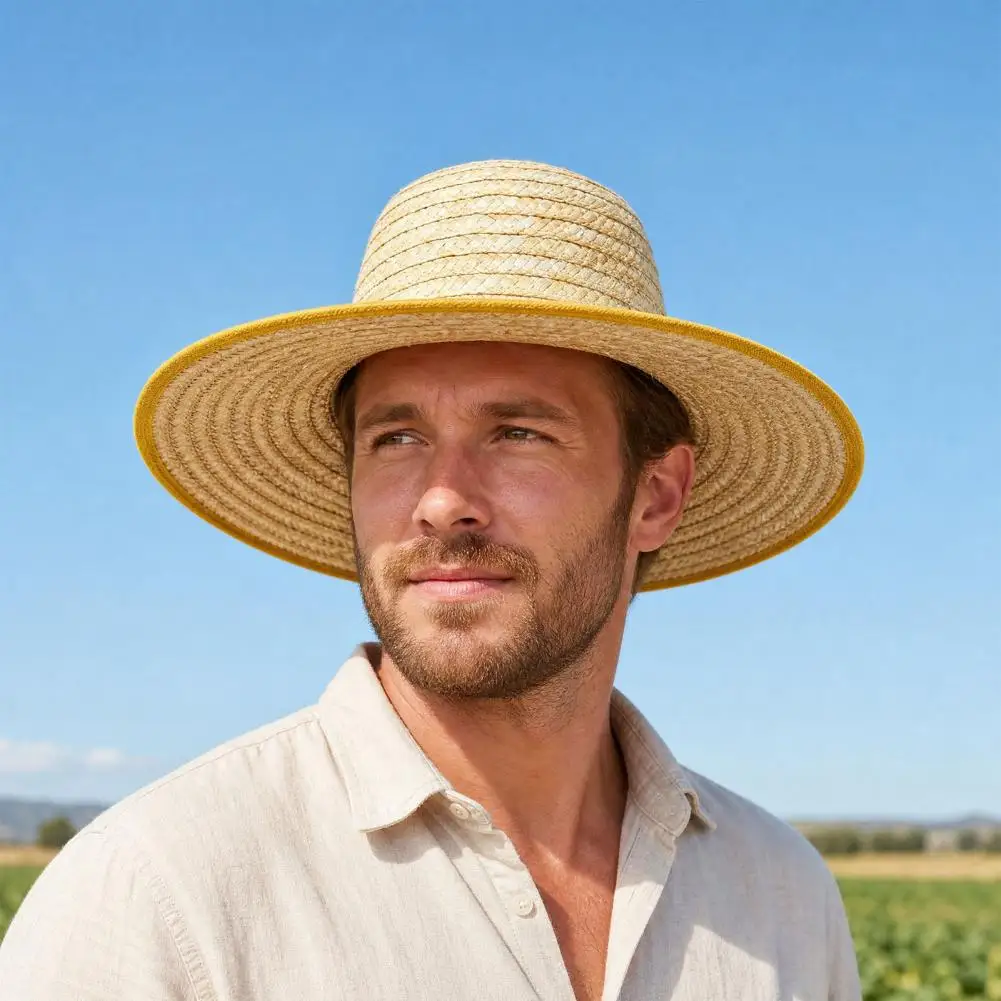 Outdoor Work Hat Sun Protection Wide Brim Straw Hat Lightweight Breathable Natural Hat with Adjustable Strap Outdoor Work Farm