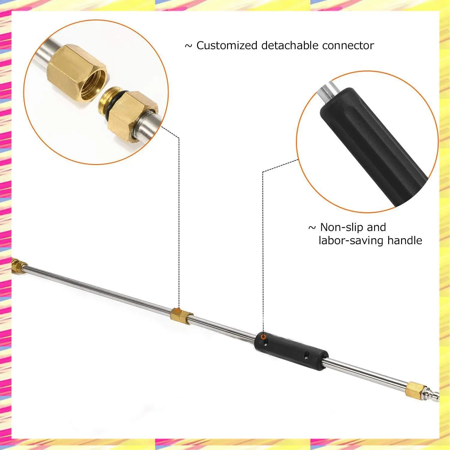 

ABJJ Pressure Washer Extension Spray Wand With 5 Spray Nozzle Tips 1 Pivoting Coupler, 4000 PSI Power Washer Cleaner Accessories
