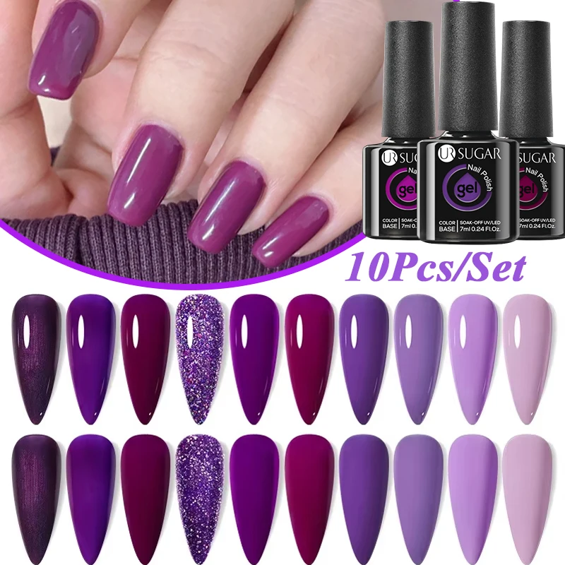 UR SUGAR Purple Nail Gel Polish Nail Supplies Set/Kit Limited Time Discount Clearance Sale Free Soak Off UV LED Nail Art Varnish