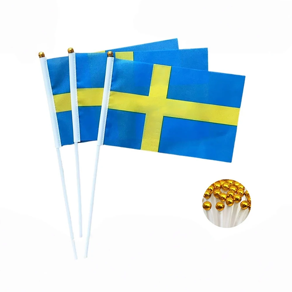 EOODLOVE 10/20/50 Swedish plastic pole flag, party event hand-held flag, Swedish small hand-held flag
