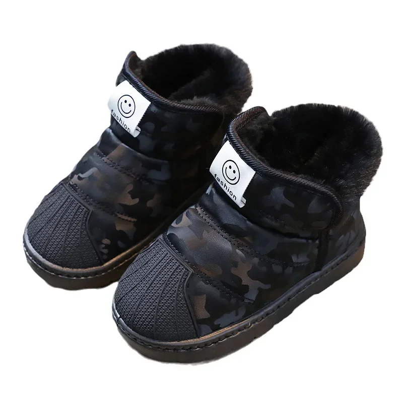 New 2024 Winter Children Leather Waterproof Snow Boots Boys Girls Fashion Non-slip Kids Plush Warm Boots Infant Cotton Shoes