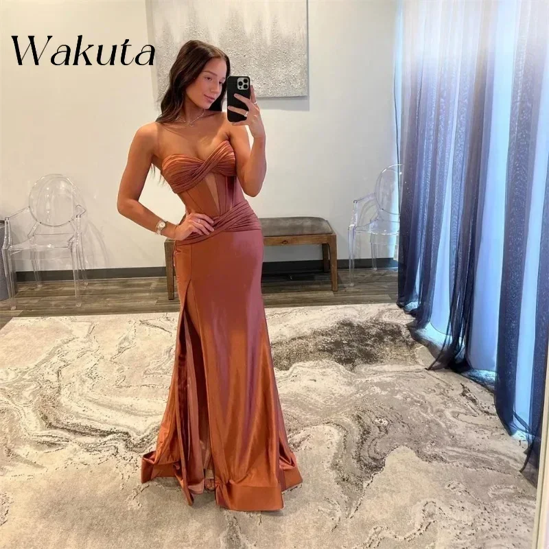 Wakuta Luxury Off Shoulder Prom Dresses Heart Shaped Neck Evening Gowns Sleeveless Long Train Mermaid Party Vestidos De Fiesta