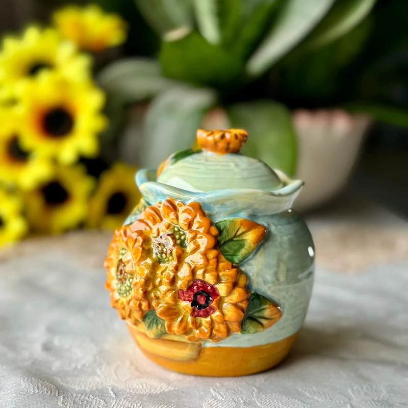 Sunflower Ceramic Spice Jar fo - đánh giá và giá Tea Coffee Sugar Container