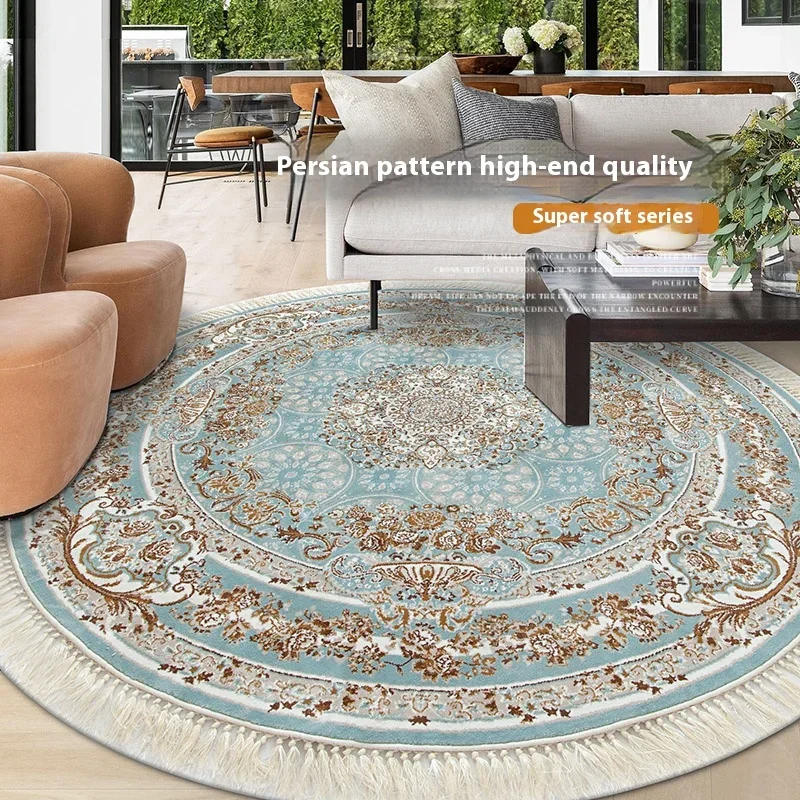 VIKAMA Turkish Blue Tassel Carpet Soft Living Room Bedroom Bed Blanket American Light Luxury European Study Office Floor Mat view 3