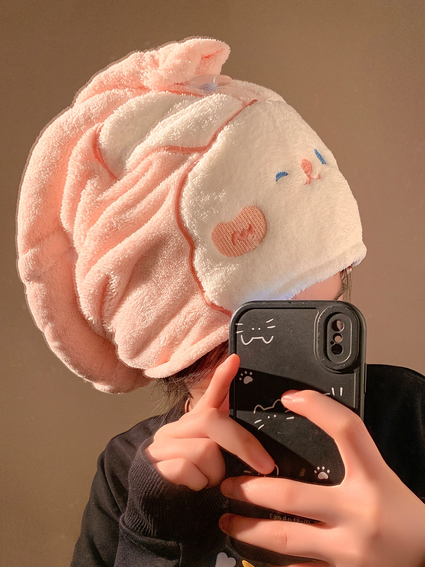 touca-de-secagem-de-cabelo-em-fleece-coral-espesso-para-mulheres-super-absorvente-secagem-rapida-em-formato-de-coelho-para-estudantes-e-dormitorios