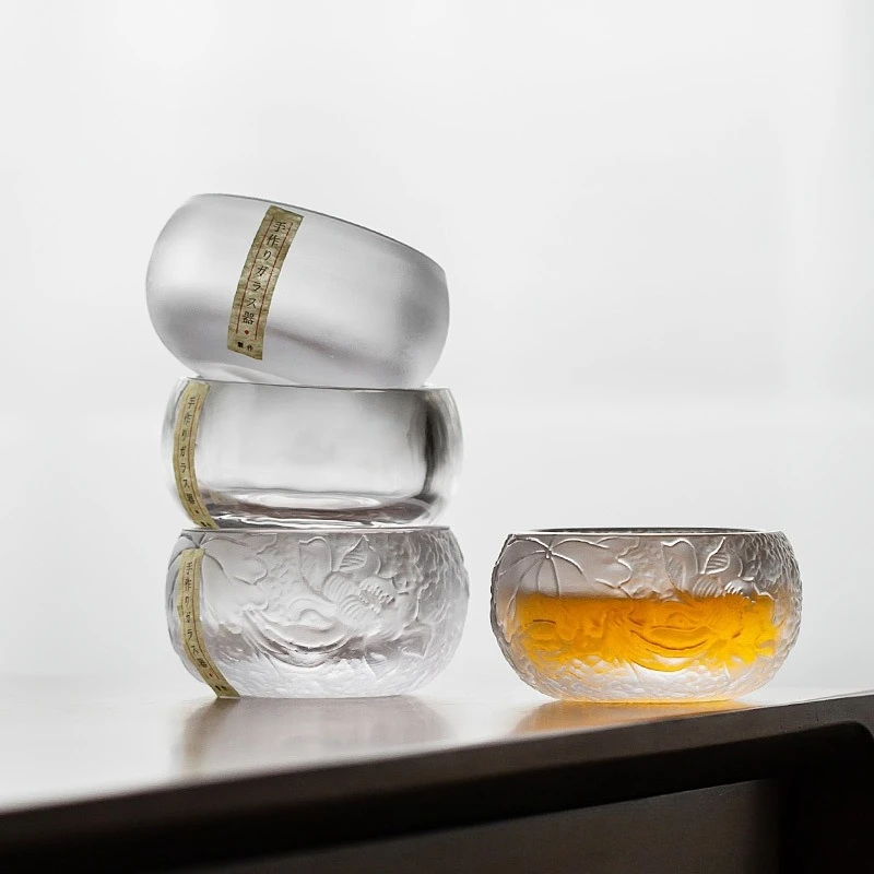 

Japanese Handmade Frozen Glass Cup Crystal Glass Retro Teacups Master Cups Chinese Kung Fu Tea Set Transparent Household Teaware