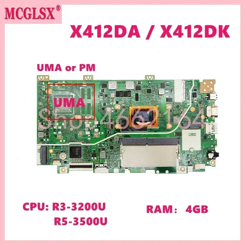 X412DK With R3 R5 R7 CPU 4GB-RAM UMA or V2G GPU Mainboard R412DA F412DA A412DA A412DK F412DK X412DA X412DK Laptop Motherboard