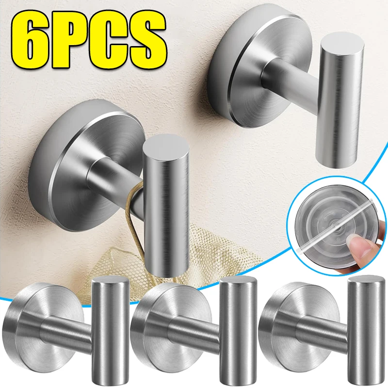 Stainless Steel Suction Cup Hooks Heavy-Duty Wall Mounted Hook Bathroom Kitchen Storage Holder Towel Robe Clothes Door Hanger