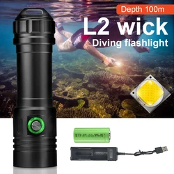 100m Professional Powerful Diving Led Flashlight Rechargeable L2 Hand Lamp 18650 26650 Diving Torch IPX8 Waterproof Flash Light