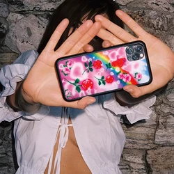 Romantic Rainbow Love Rose Flower Phone Case For iPhone 16 Pro 15 Pro 12 14 13 Pro Max 14pro Cover Acrylic Shockproof Cute Cases