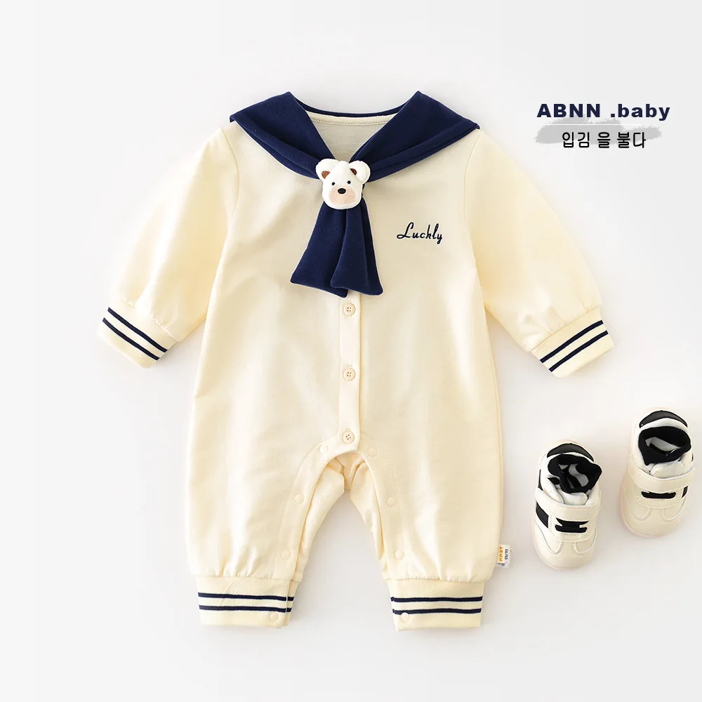 

UNITIM Kids Baby Girls Rompers Sailor Collar Bear Toddler Girls Jumpsuits Spring Newborn Girls Bodysuits Infant Overalls