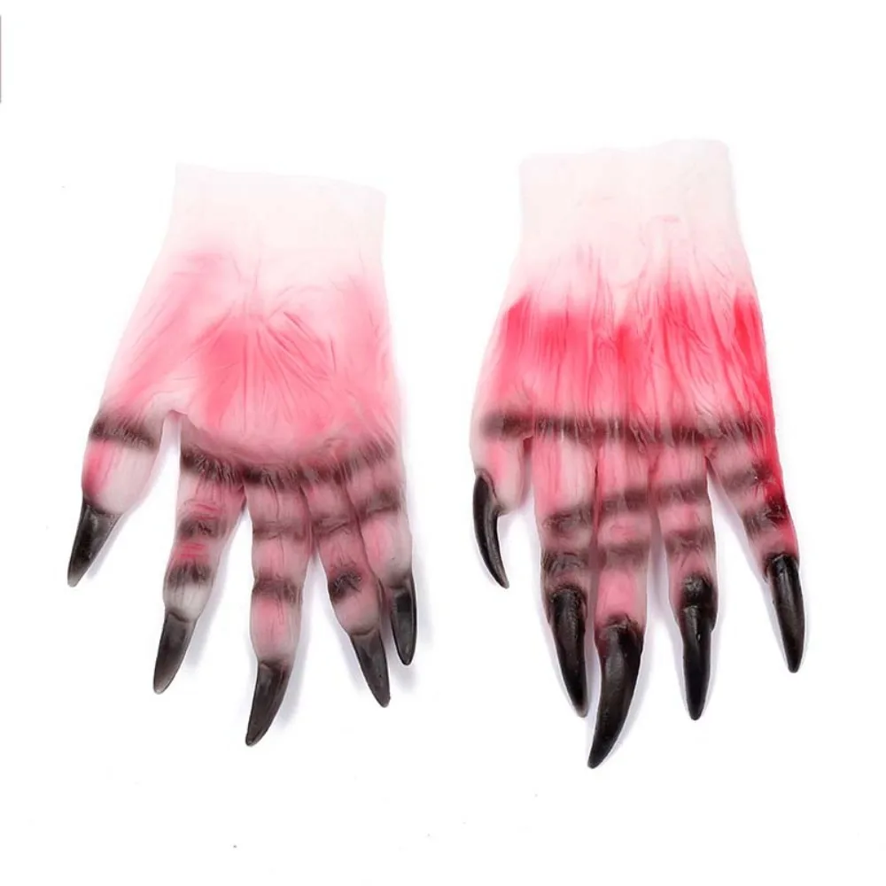 Funny Vinyl Halloween Cosplay Gloves Waterproof Plush Werewolf Simulated Gloves Terrifying Bloody Makeup Party Props Party