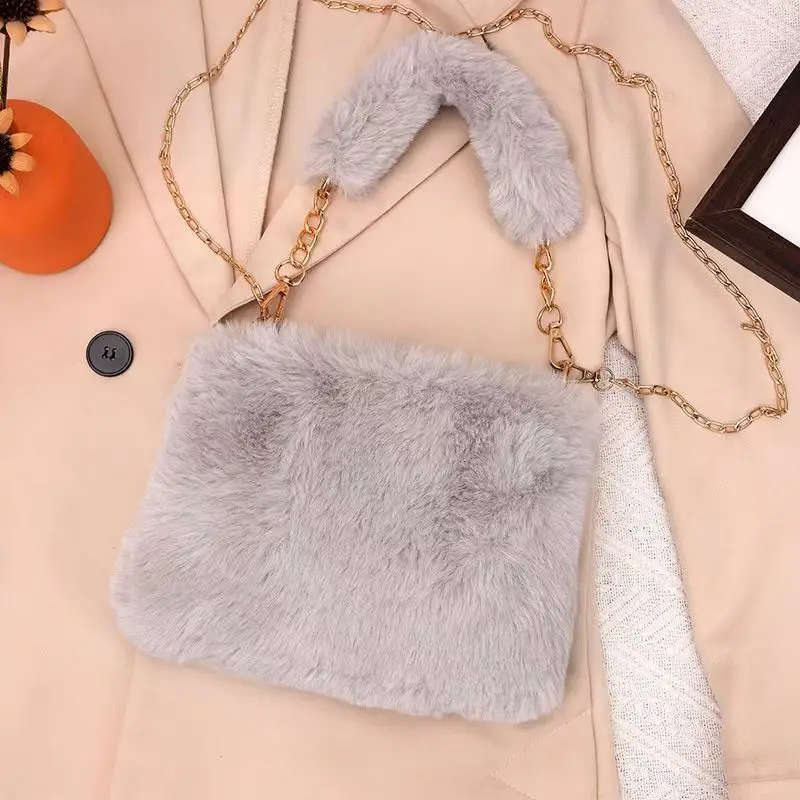 

Сумки через плечо, осенне-зимняя новая меховая сумка, женская мягкая плюшевая сумка на плечо, модная маленькая квадратная сумка с цепочкой