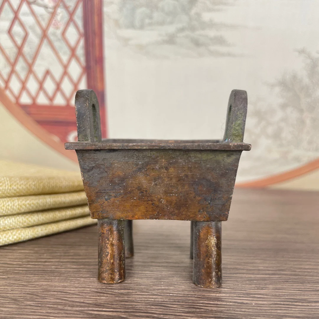 Square tripod incense burner copper alloy tripod incense burner incense burner household quadruped ears.