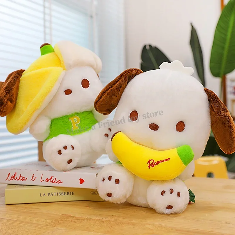 Miniso Pochacco Dog Series Banana Sitting Posture Holding Banana Doll Gift Sleep Aid Pillow Doll Room Table Decoration Girl Toy