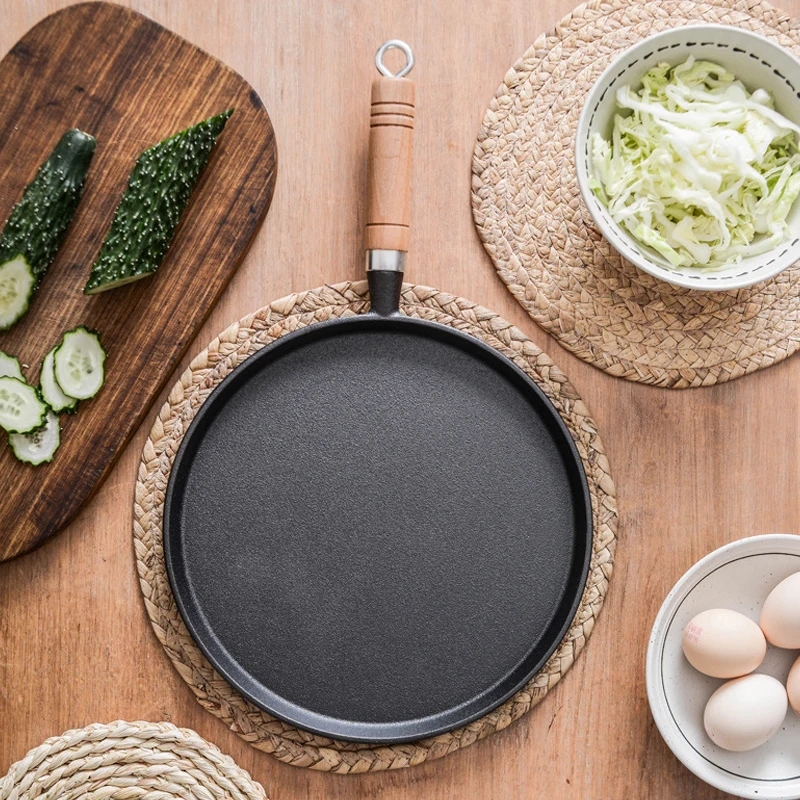 Thick Cast Iron Frying Pan Uncoated Non-stick Pancake Pan Fried Egg Fried Dumpling Fried Steak Pan Spread Pancake Pan