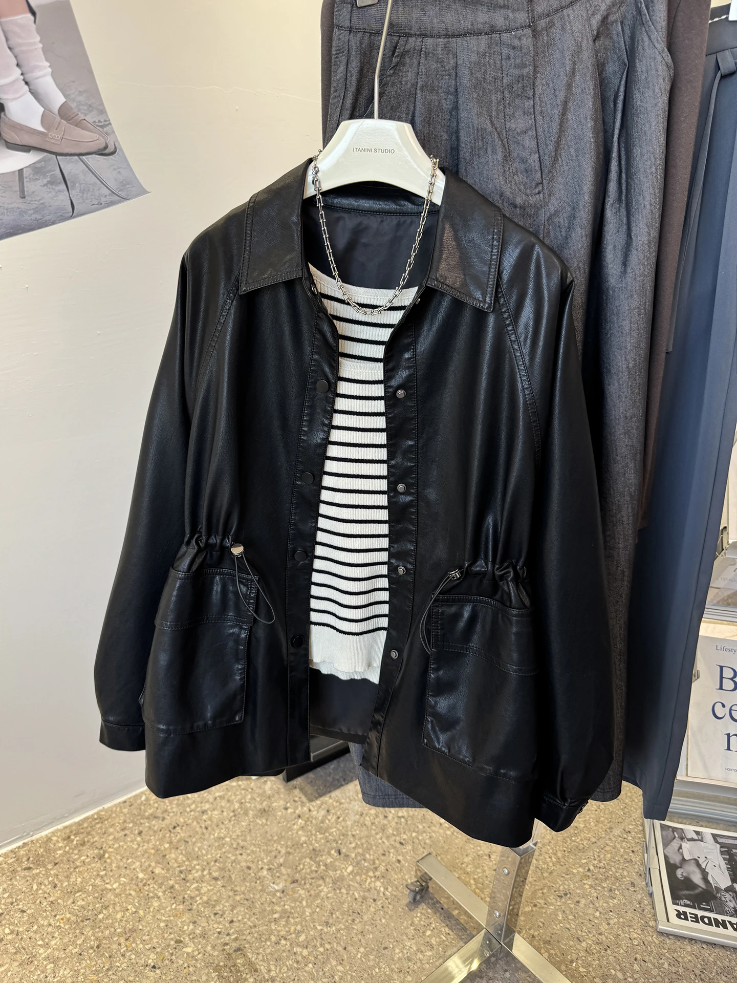 Damski skórzany płaszcz Jaet 2025 Jesień Zima Nowy Luźny Wyszczuplający Uniwersalny Skórzany Płaszcz Przeciwwiatrowy Średniej Długości Skóra PU J...