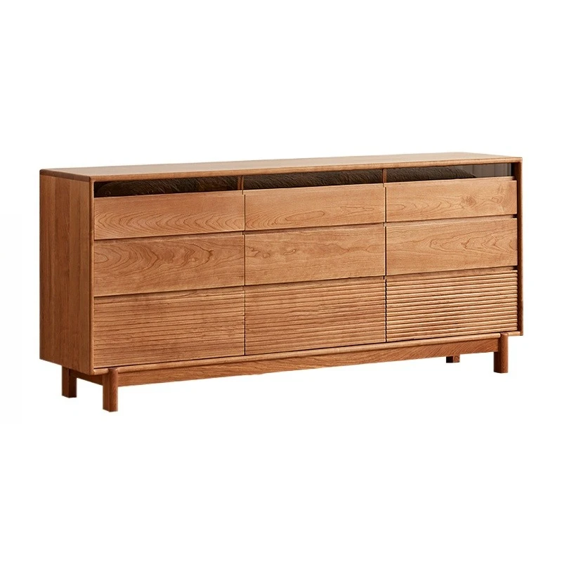 

Nine chest cabinet, cherry wood glass window drawer storage cabinet, Nordic style Japanese style all solid wood chest cabinet