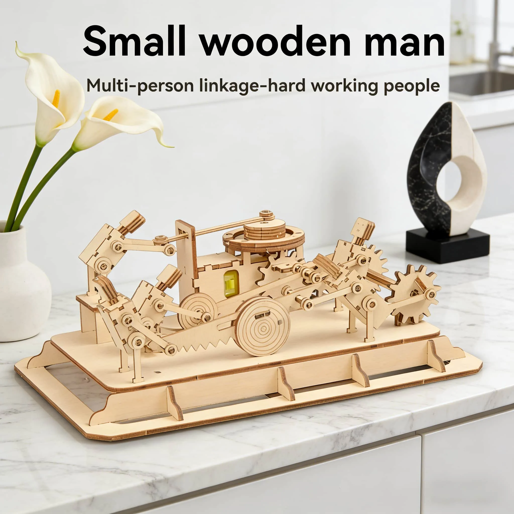 

Mechanical Linkage Wooden Man 3D Puzzle Model Kit | Multi-Person Working DIY Building Set for Adults Teens Desk Decor Gift