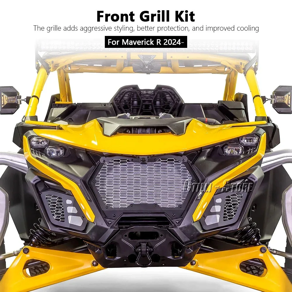 新型UTVアクセサリー MAVERICK R マベリックR フロントグリルカバー バンパーメッシュグリルセット Can-Am MAVERICK R 2024 2025用