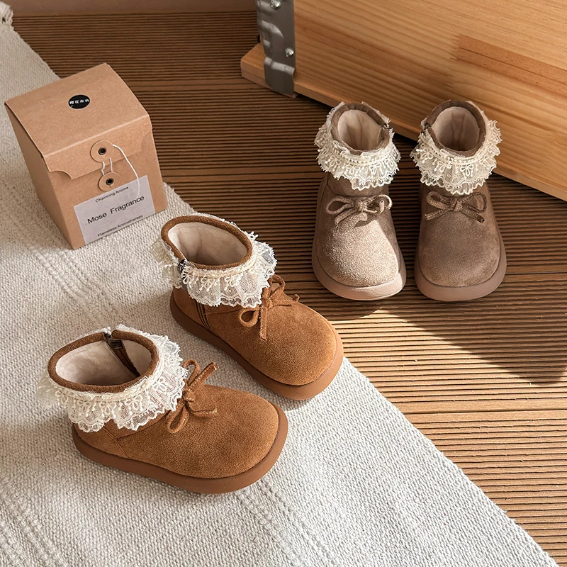 

Fashion Children Boots 2025Winter New Baby Flat Autumn Children Shoes Cute Princess Anti Slip Bottom Versatile Girl Cotton Boots