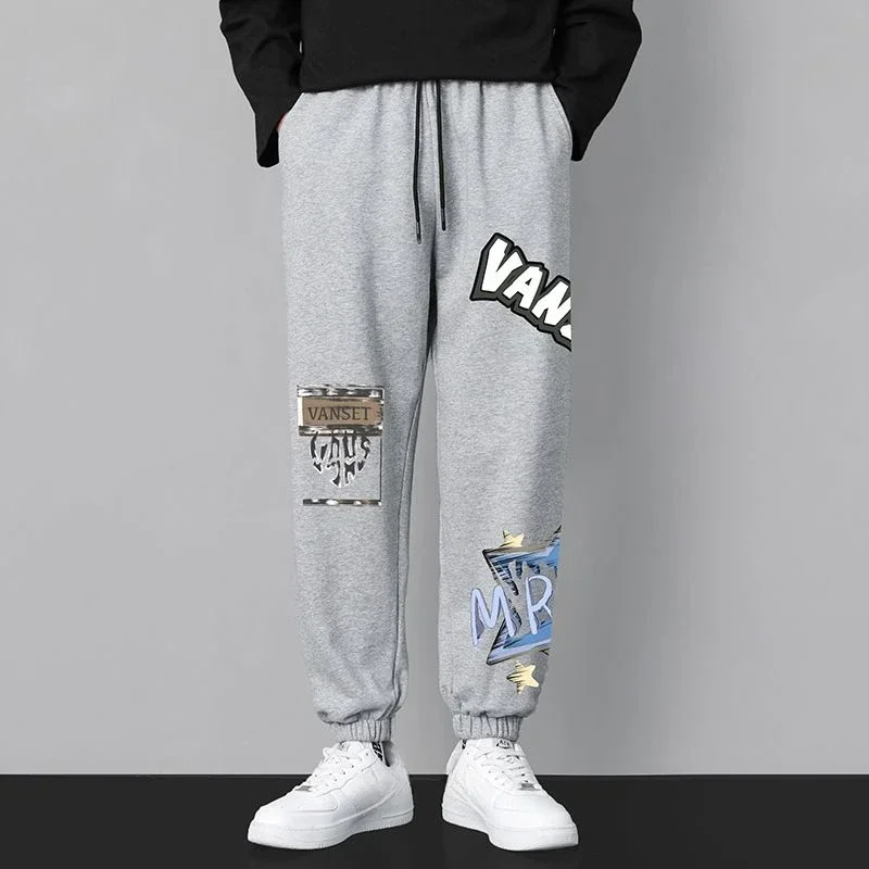 Wide Leg Grey Thin Trousers Cropped Summer Graphic Male Sports Pants Hip-hop Fashion 2024 Gym Sweatshirt Baggy Men's Sweatpants