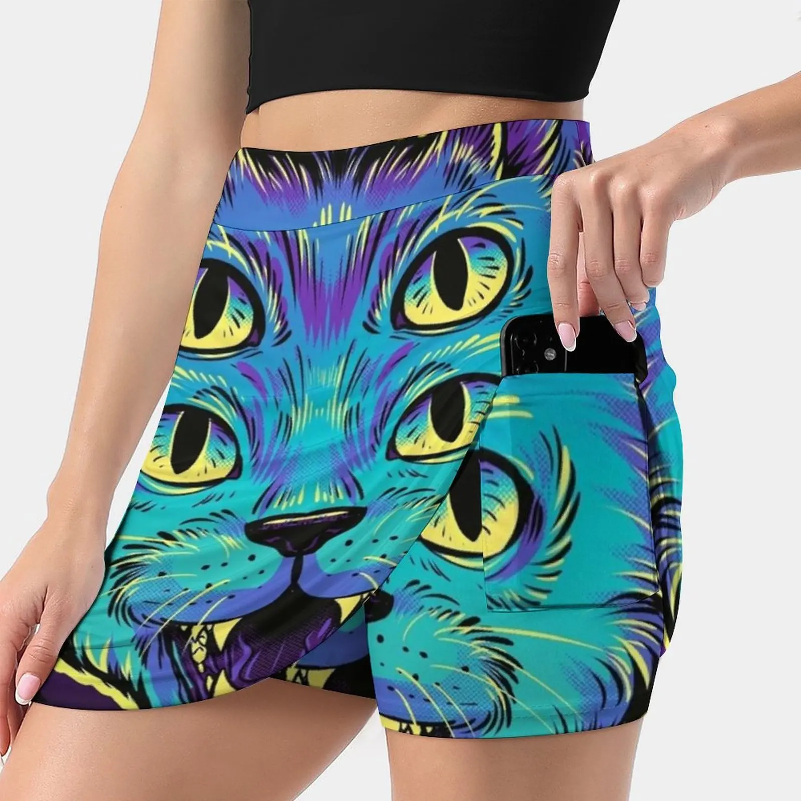 4 Eye Cat Women's skirt With Hide Pocket Tennis Skirt Golf Skirts Badminton Skirts Running skirts Cat Kitten Kitty Eye Eyes