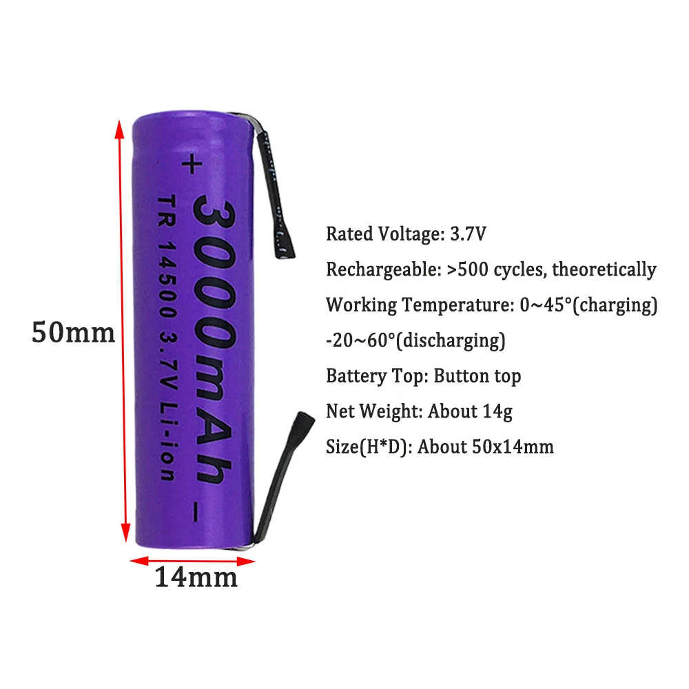 14500 NEW 3.7V Li-ion Battery 3000mAh Rechargeable Batteries Welding Nickel Sheet Battery For Torch Led Flashlight Toys