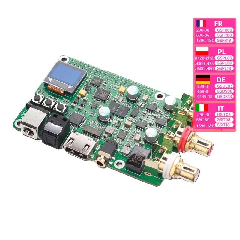 Nvarcher Raspberry Pi ES9038Q2m DAC audio decoder board HIFI coaxial fiber I2S analog 3B+4B 768K 32Bit DSD512