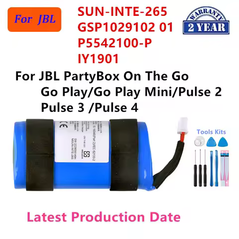 Original SUN-INTE-265 For JBL PartyBox On The Go Pulse 3 Pulse 2 Pulse 4 Go Play Mini Bluetooth Speaker Replacement Battery