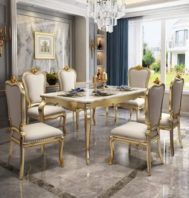 American light luxury solid wood dining table and chair combination European rectangular marble dining table oak dining table