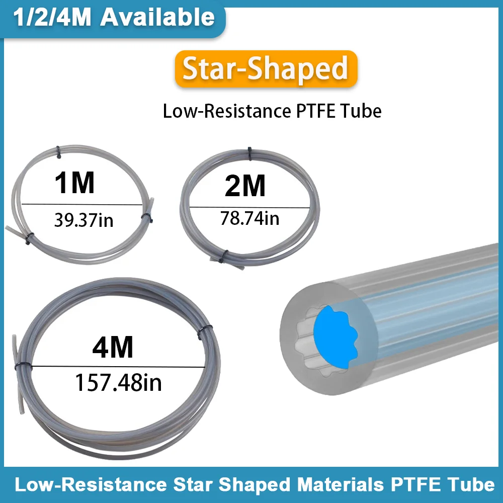 

Upgraded For BambuLab AMS Creality Low-Resistance Star Shaped Materials PTFE Tube 4mm OD Teflonto Ultra-Smooth Flow 3D Printer