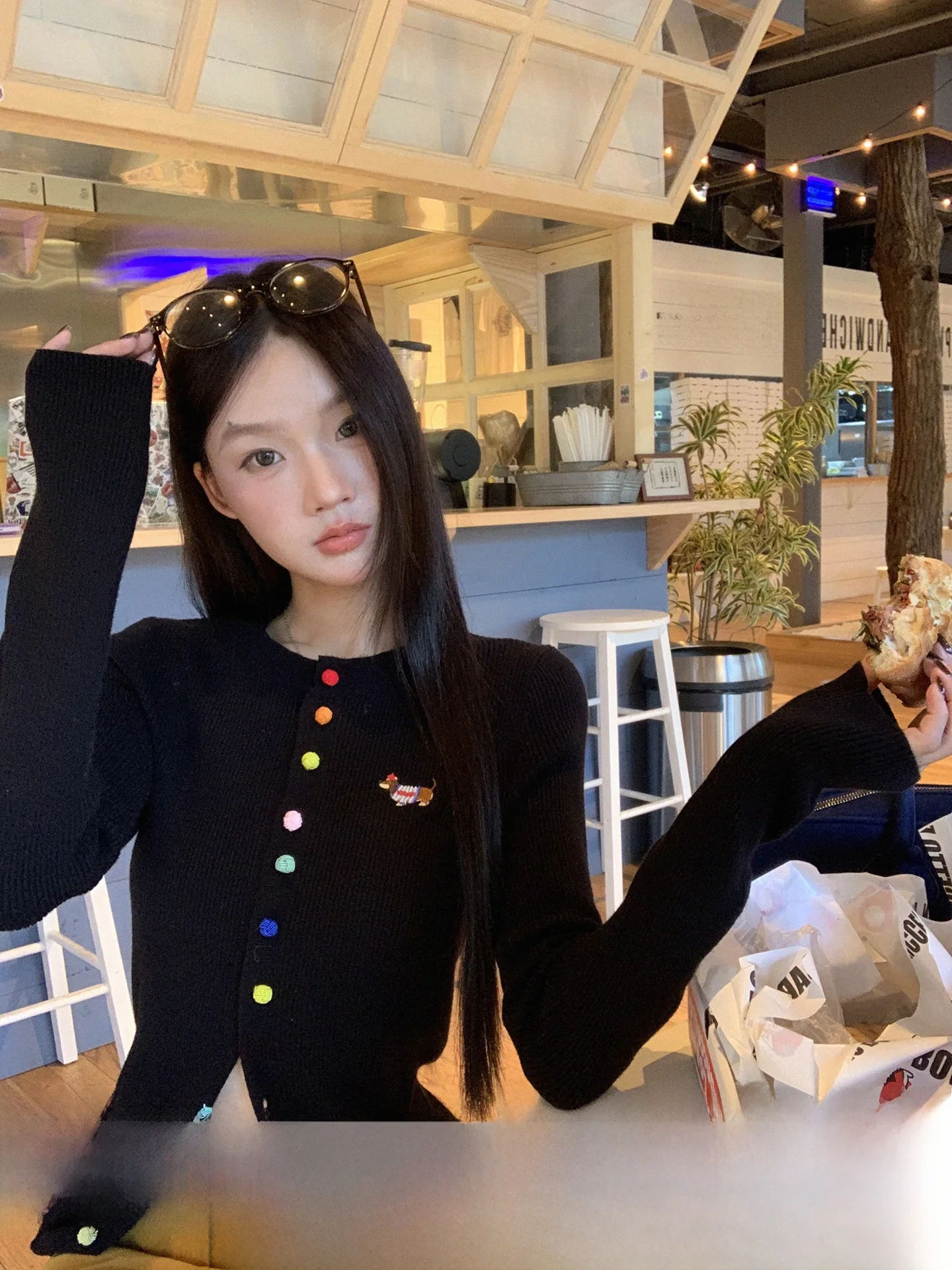 

Slim Fit Knitted Open Cardigan Women's Korean Sle Spring Faion Bla Color Straight Tube pe Long Sve irt Coat