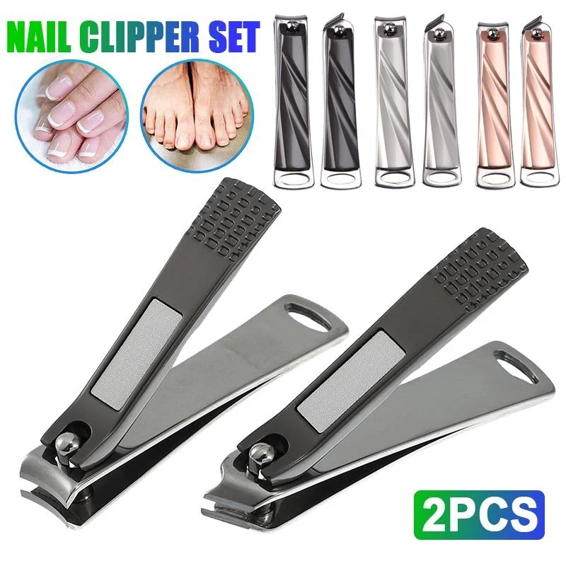 

2PcsStainless Steel Nail Clippers with Nail File Curved and Oblique Nail Cutter Set Toenail Fingernail Clipper Manicure Pedicure