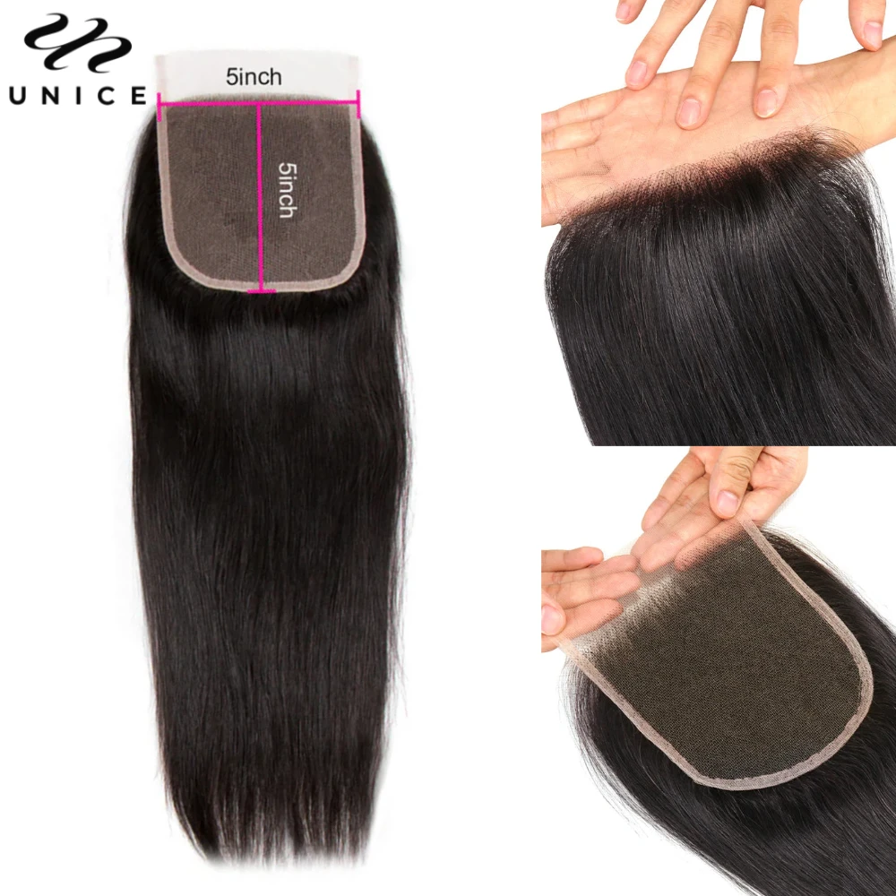 Unice Hair 5x5 HD Lace Closure Only 100% Human Hair Straight Lace Closure Deep Parting HD Lace Match All Skin Tones 150% Density