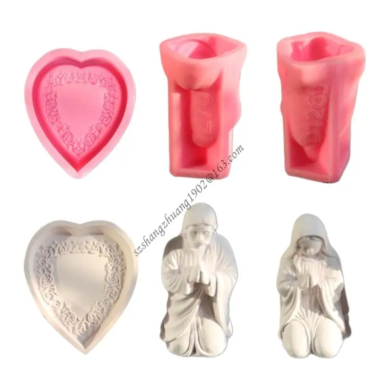 

Q6RB Pack of 3 Multipurpose Silicone Molds Home Projects Decorative Figures Holders Moulds Heart Design Silicone Texture