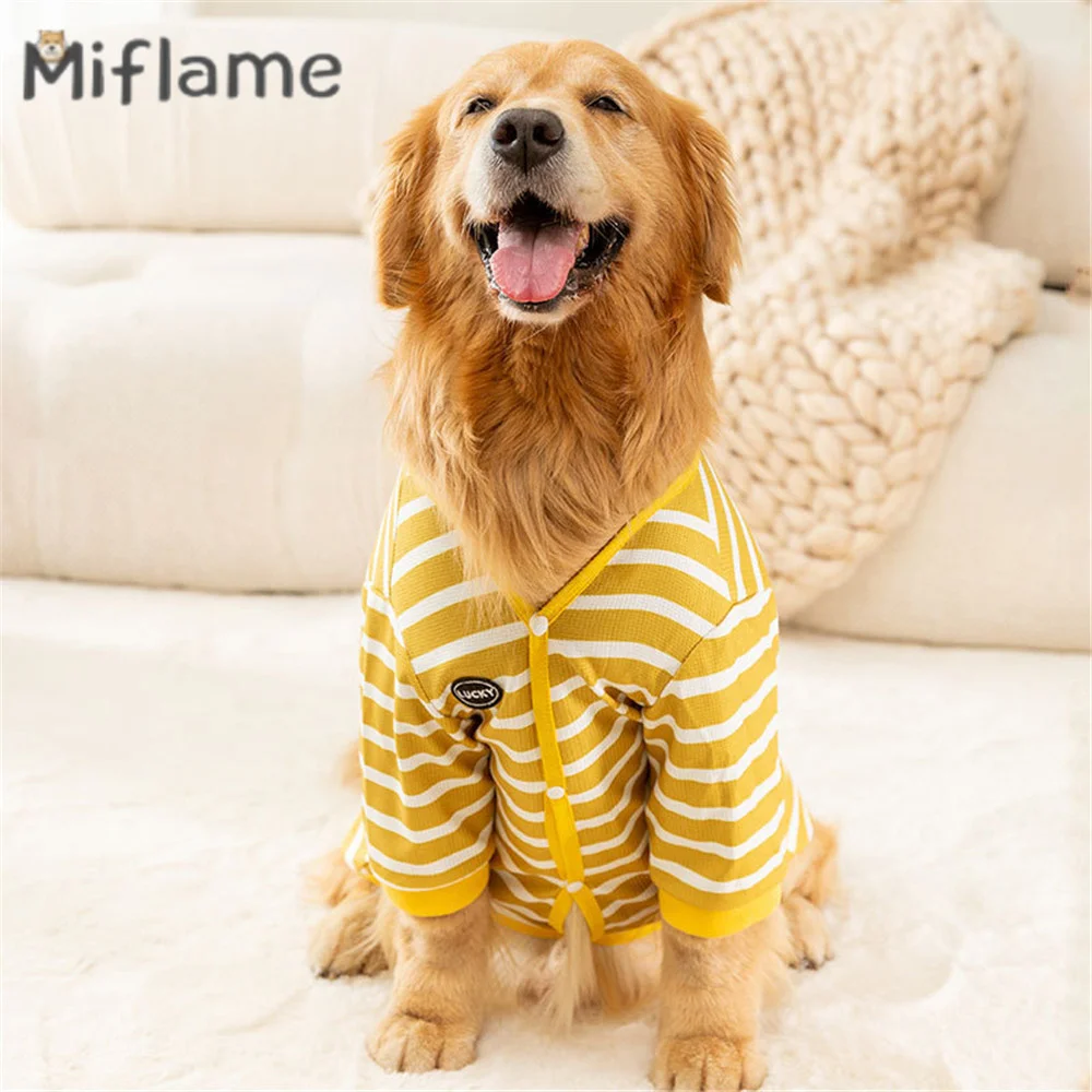 Miflame Striped Waffle Dogs Clothes Winter Pets Sweatshirts Labrador Dachshund Casual Large Dogs Vest Shirts Knitted Pet Outfits