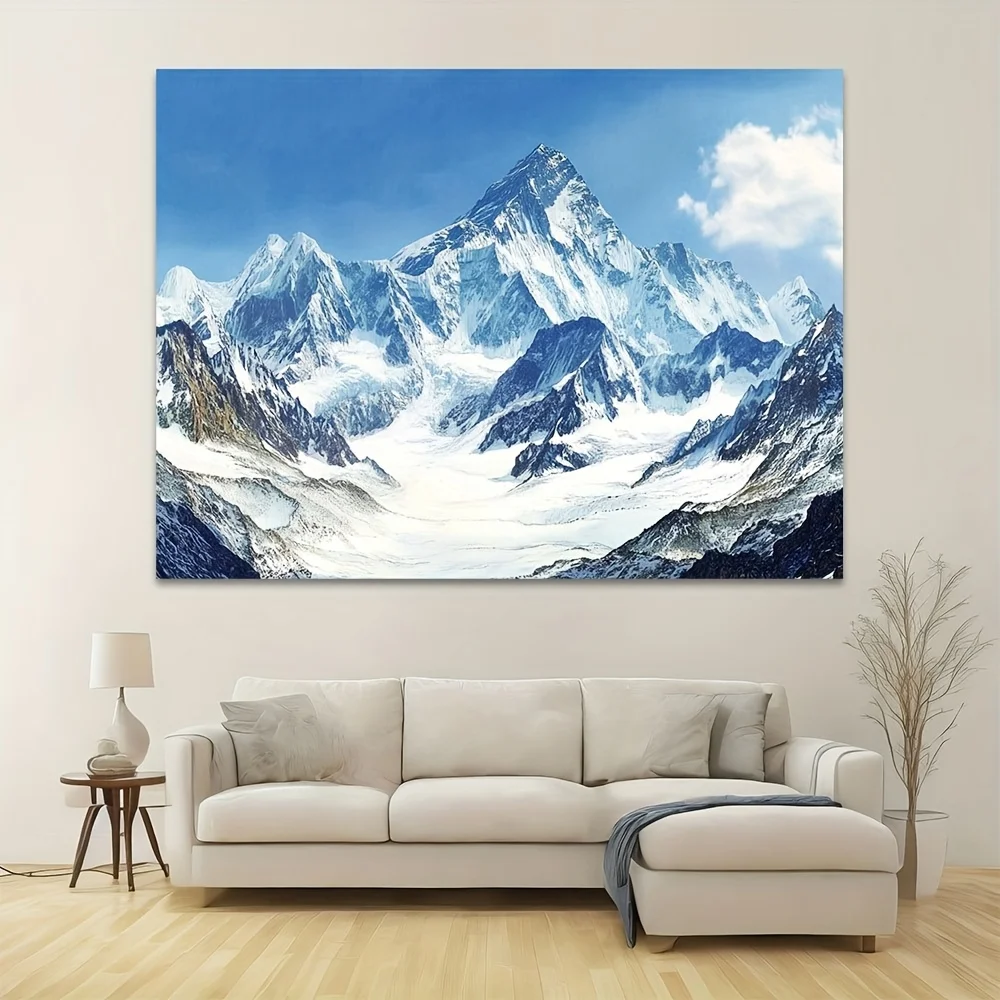 Majestic Snow Mountain Tapestry 2D Flat Wall Hanging Glacier Peak Nature Decor for Living RoomBedroom Landscape Art FabricPoster